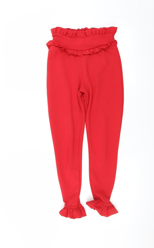 Womens UK Size 4 PRETTYLITTLETHING Regular Fit Red Trousers