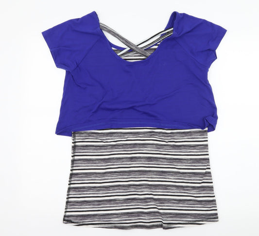 TU Womens Grey Striped Jersey Basic T-Shirt Size M