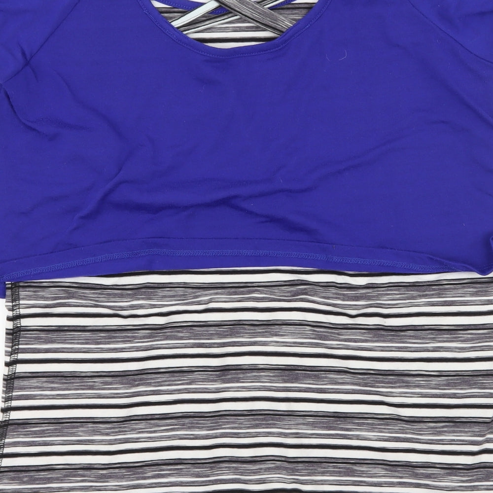 TU Womens Grey Striped Jersey Basic T-Shirt Size M