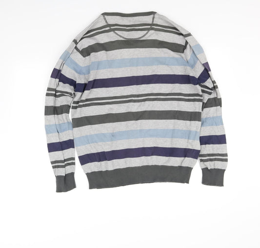 Cedar Wood State Mens Grey Striped Pullover Jumper Size L