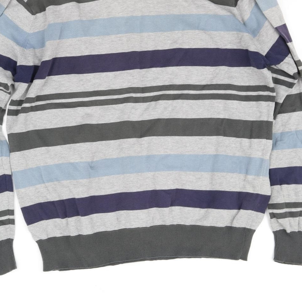 Cedar Wood State Mens Grey Striped Pullover Jumper Size L