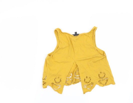 Womens UK Size 8 Topshop Yellow Cropped T-Shirt