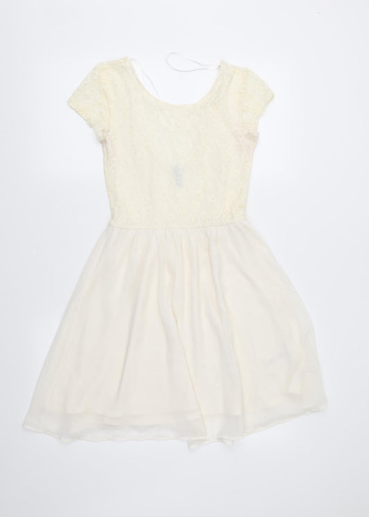 Divided Womens Ivory Lace Fit & Flare Size 8