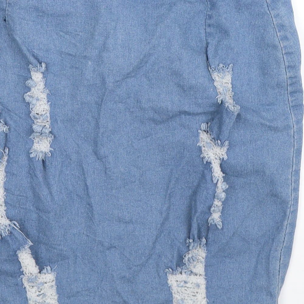 Fancy Qube Womens Blue Denim Straight & Pencil Skirt Size 32 in - Distressed