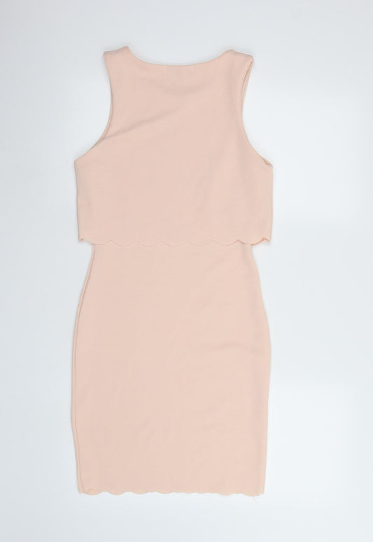 New Look Womens Pink Bodycon Size 10 - Scallop Hem