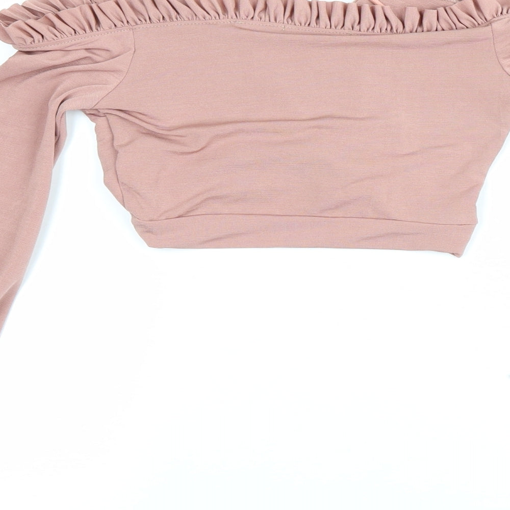 Womens UK Size 4 PRETTYLITTLETHING Pink Cropped Blouse