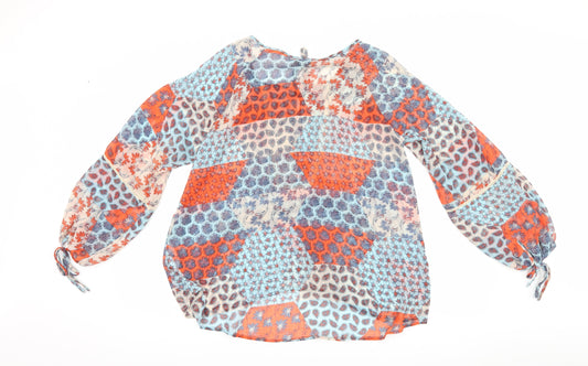 Papaya Womens Blue Floral Basic Blouse Size 14