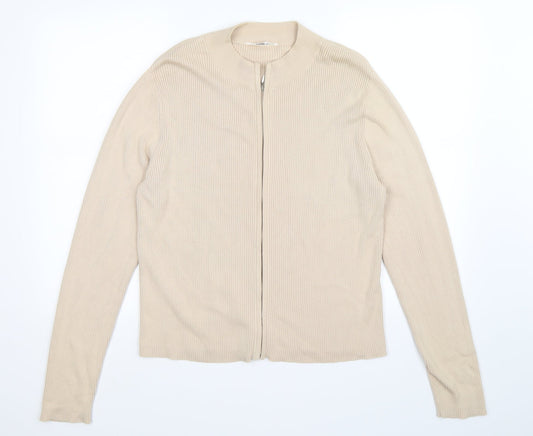 editions Womens Beige Striped Full Zip Jumper Size 18