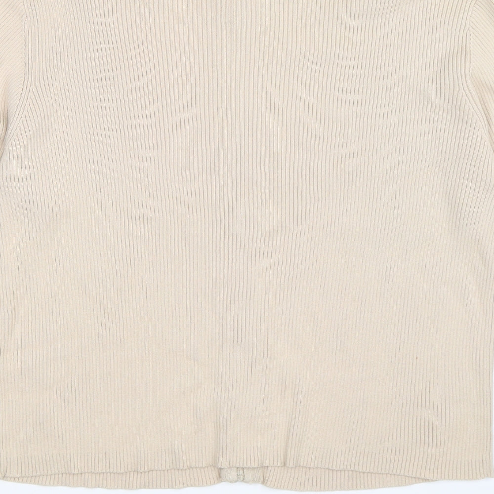 Editions Womens Beige Striped Full Zip Jumper Size 18