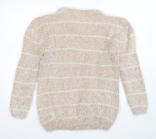buisdaei Womens Beige Striped Knit Pullover Jumper Size XL