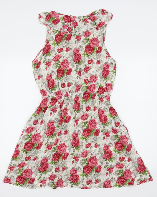 Louche Womens White Floral Fit & Flare Size M