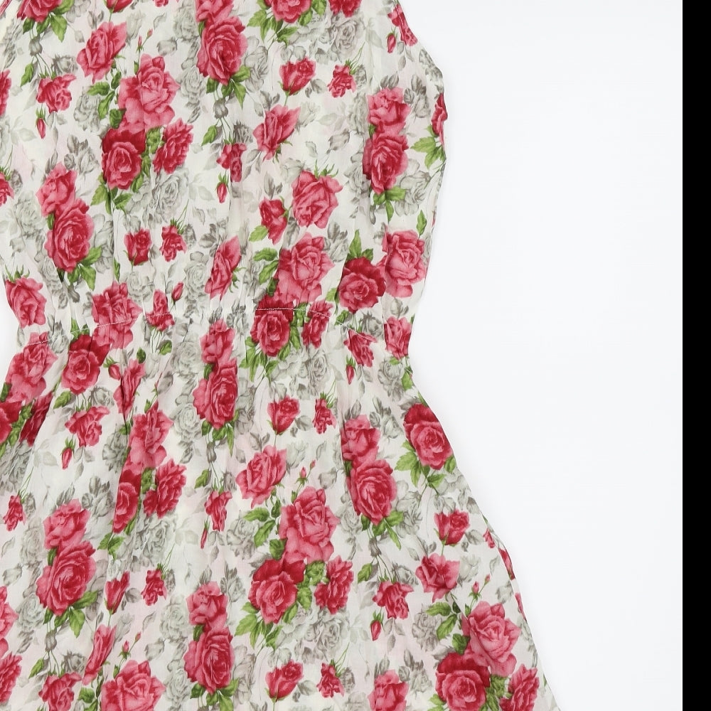 Louche Womens White Floral Fit & Flare Size M