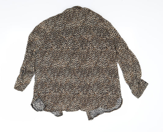 Bershka Womens Brown Animal Print Basic Button-Up Size S