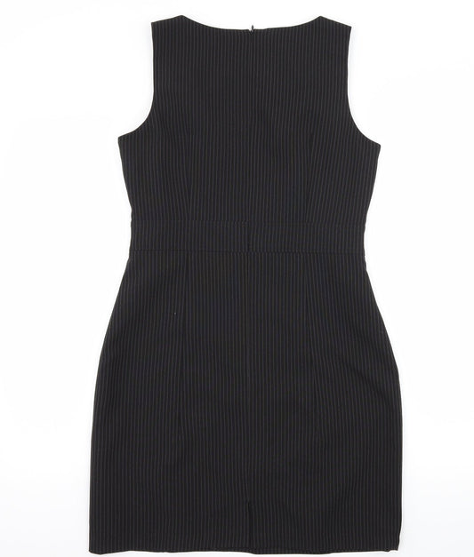 Back view of Papaya women’s black striped a-line, size UK 12