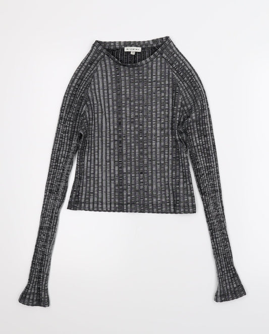 Womens UK Size M Light Before Dark Grey Cropped Blouse