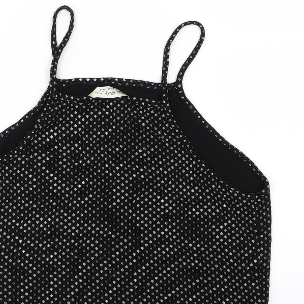 Miss Selfridge Womens Black Polka Dot Jersey Cropped Tank Size 12