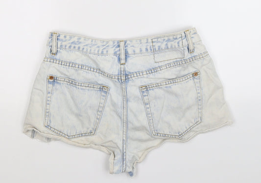Pull&Bear Womens Blue  Denim Hot Pants Shorts Size 30 in - Distressed