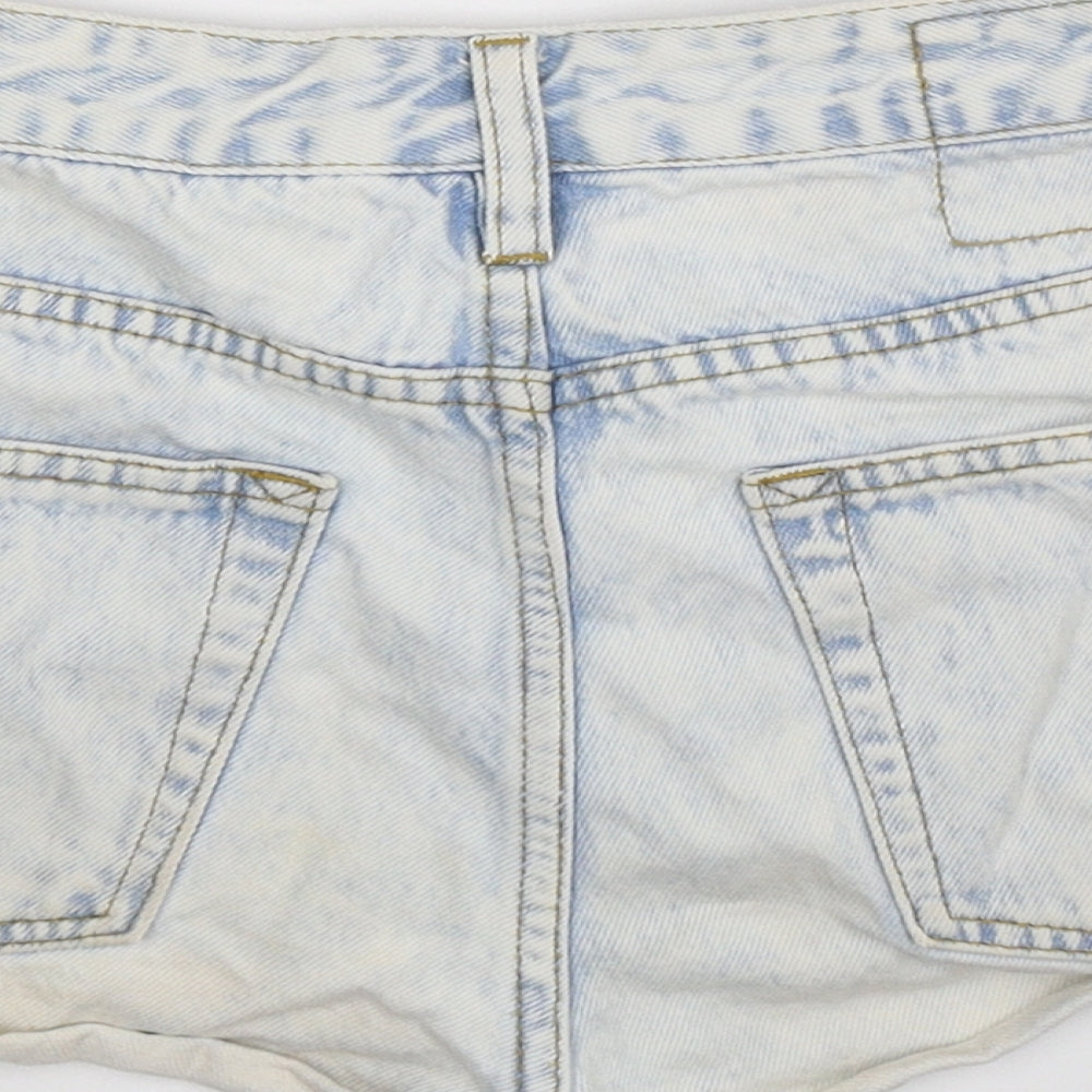 Pull&Bear Womens Blue Denim Hot Pants Shorts Size 30 in - Distressed