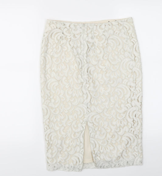 New Look Womens White Paisley A-Line Skirt Size 10
