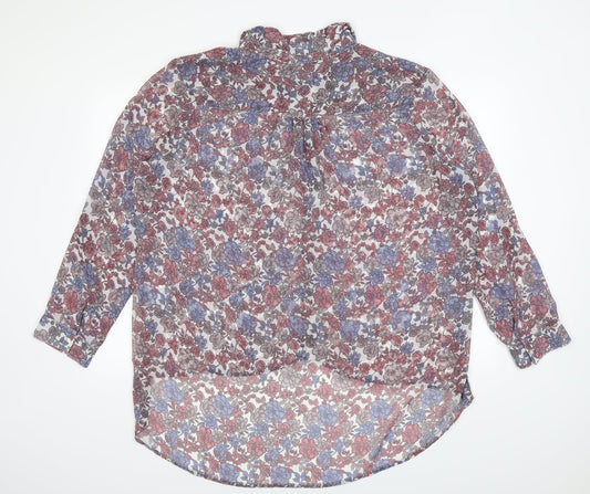 Peacocks Womens Blue Floral Basic Button-Up Size 20 - see through