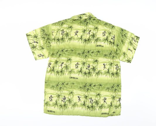 Mens UK Size M Creation Green Button-Up Short Sleeve Casual Shirt