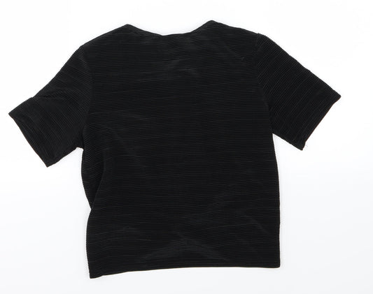 Miss Selfridge Womens Black Chiffon Cropped T-Shirt Size 6