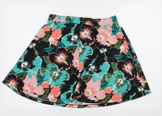 H&M Womens Black Floral Jersey Flare Skirt Size M