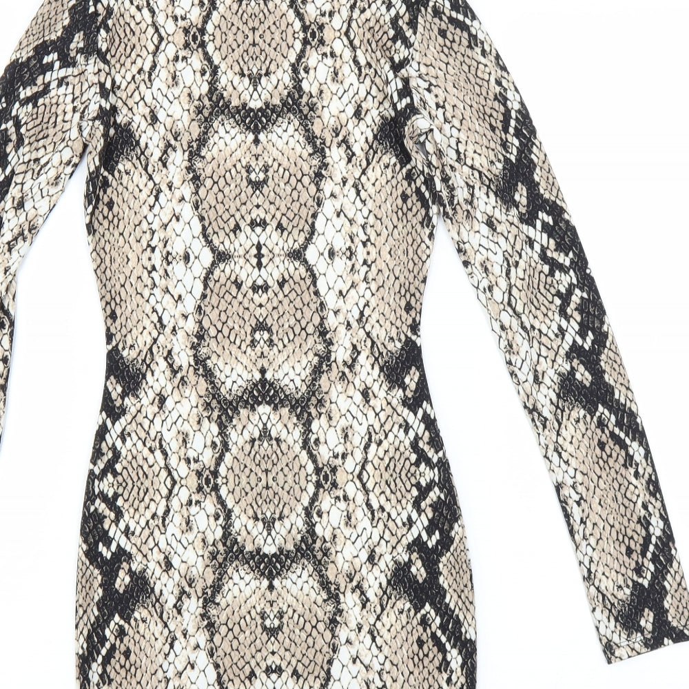 PRETTYLITTLETHING Womens Brown Animal Print Bodycon Size 4