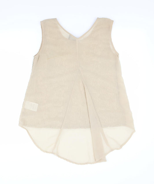 Womens UK Size 8 Ribbon Beige Basic Blouse