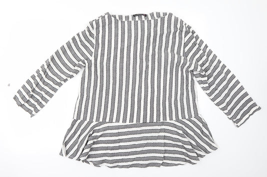 collection Womens Grey Striped Basic Blouse Size M