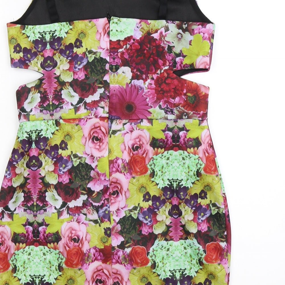 FB Fashion Womens Green Floral Satin Bodycon Size L