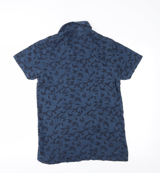 River Island Mens Blue Polo Size XS - Feather pattern
