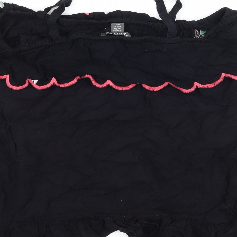 Primark Girls Black Floral Basic T-Shirt Size 13-14 Years