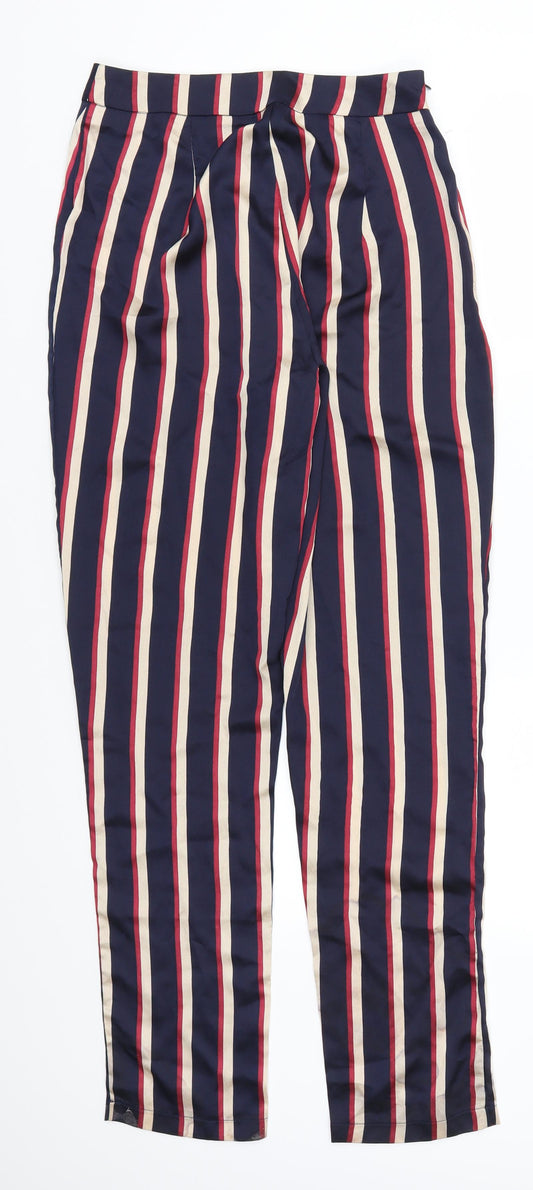 Pretty Little Thing Womens Blue Striped Trousers Size 8 L29 in