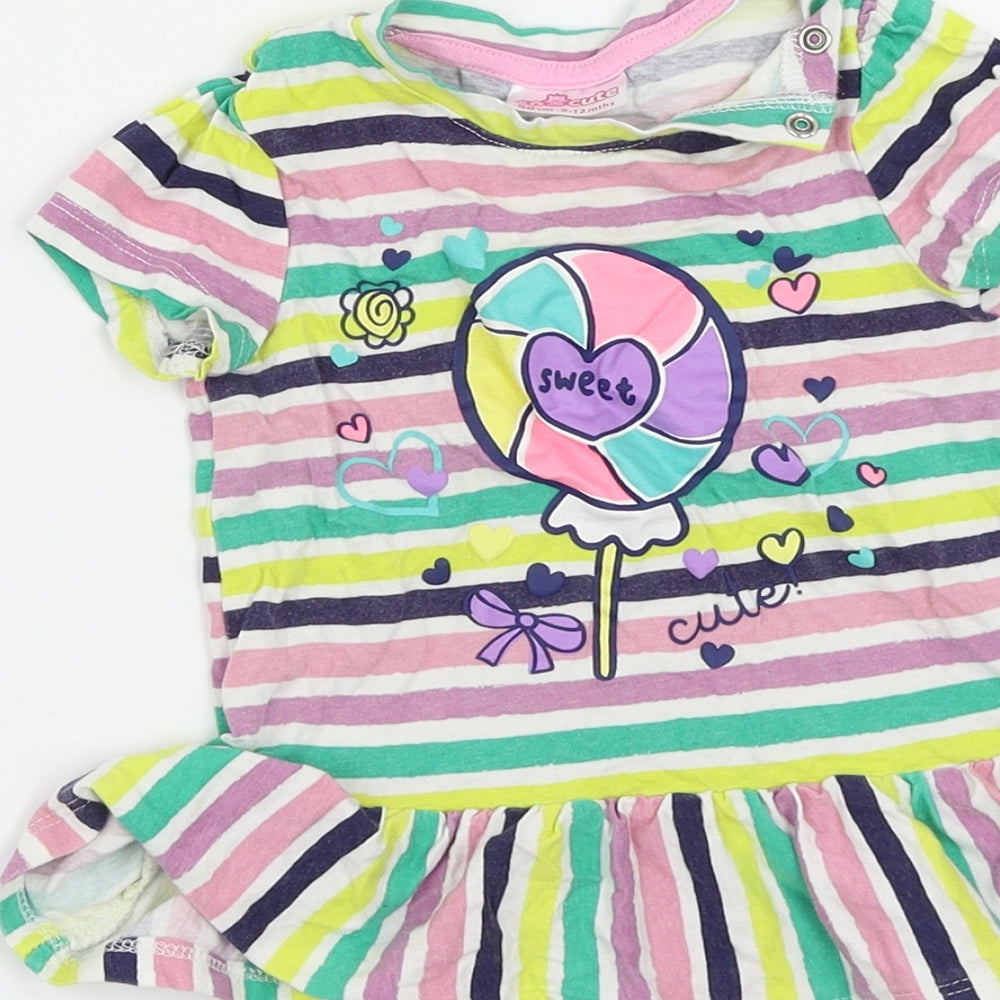 So Cute Girls Multicoloured Striped Basic Dress Shirt Size 9-12 Months