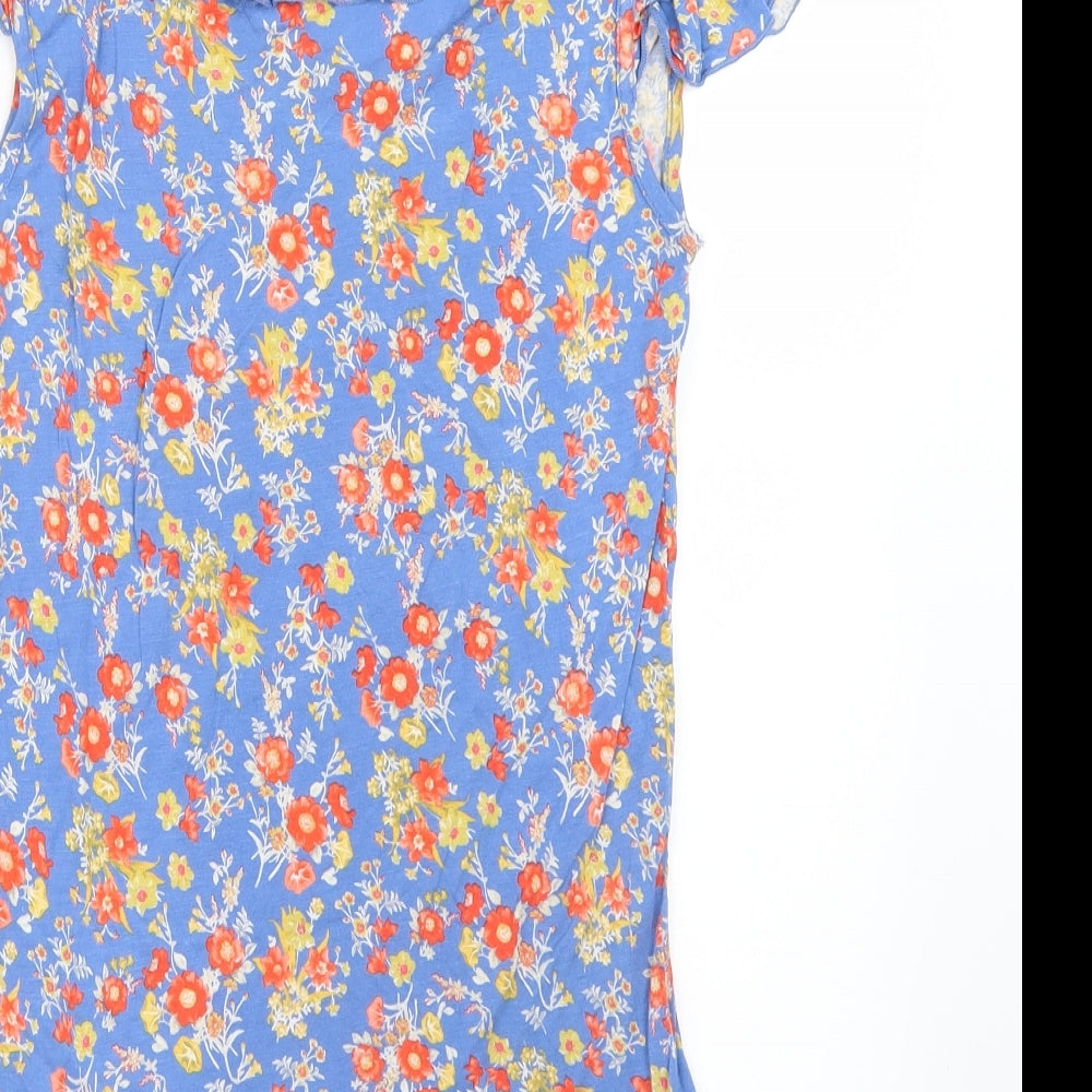 Womens UK Size 8 Papaya Blue Basic T-Shirt