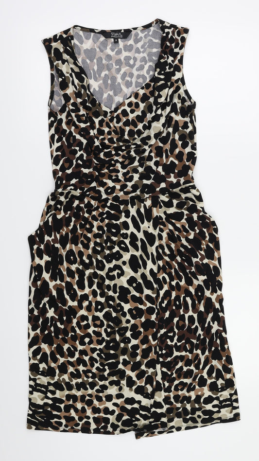 Debenhams Womens Black Animal Print Fit & Flare Size 8