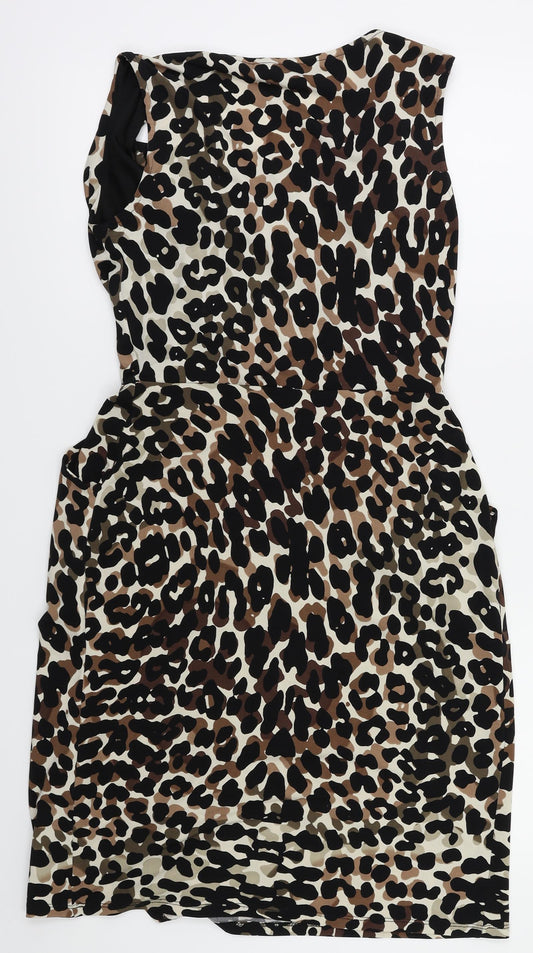 Debenhams Womens Black Animal Print Fit & Flare Size 8