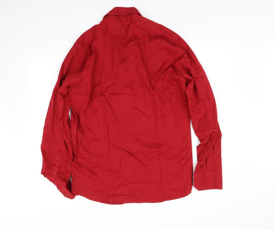 Mens UK Size L Iceman Red Button-Up Long Sleeve Casual Shirt