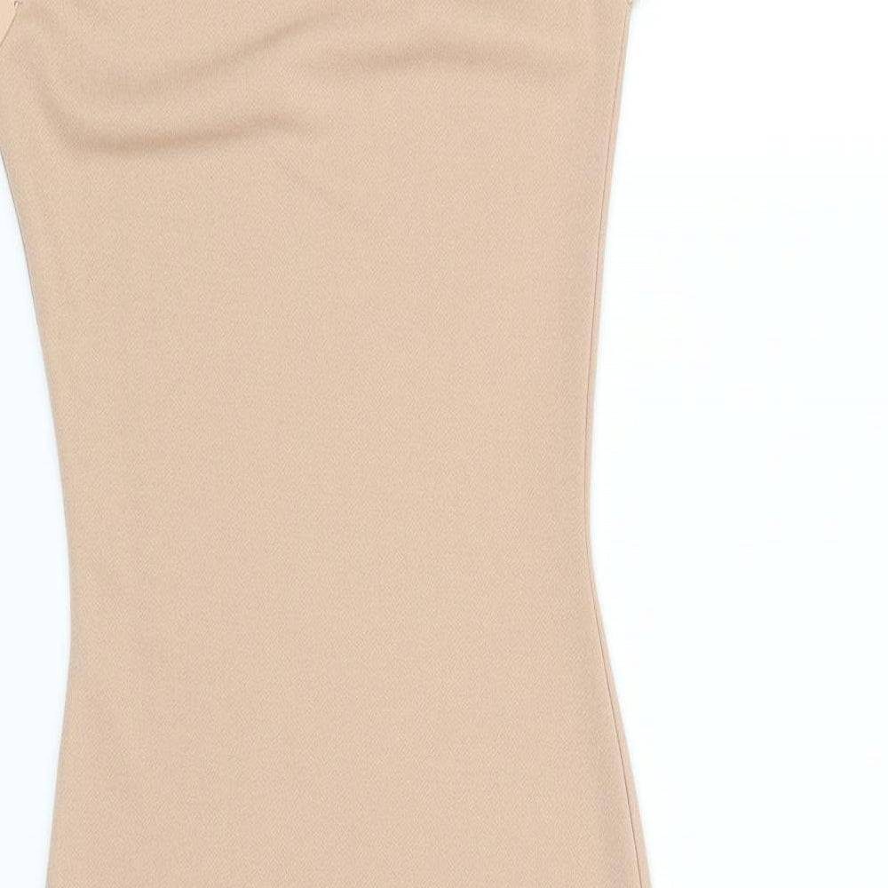 Brand and care label for miss guidefd women’s beige fit & flare, size S