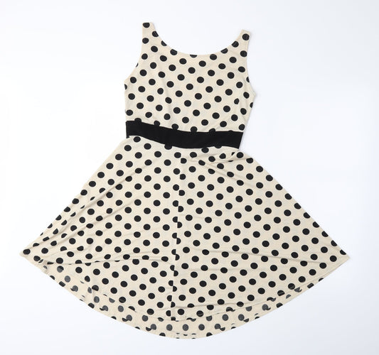 Preworn Womens Beige Polka Dot Fit & Flare Size M