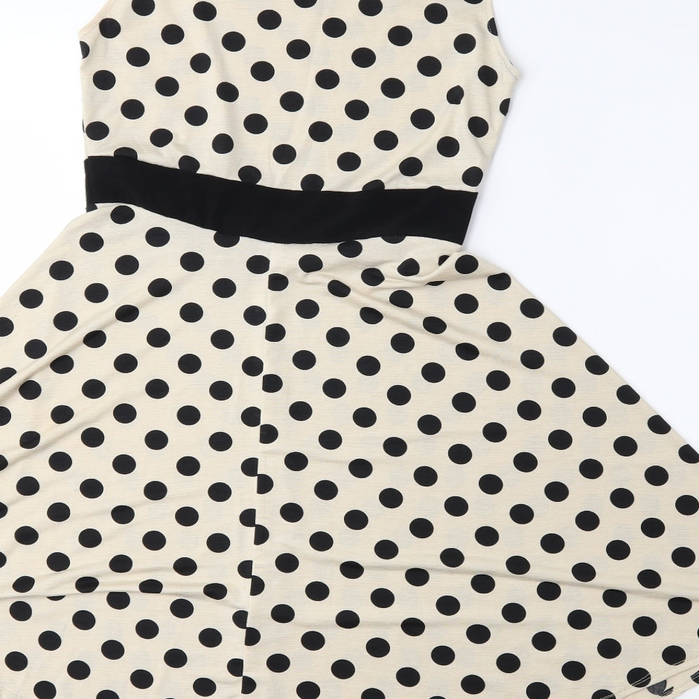 Preworn Womens Beige Polka Dot Fit & Flare Size M