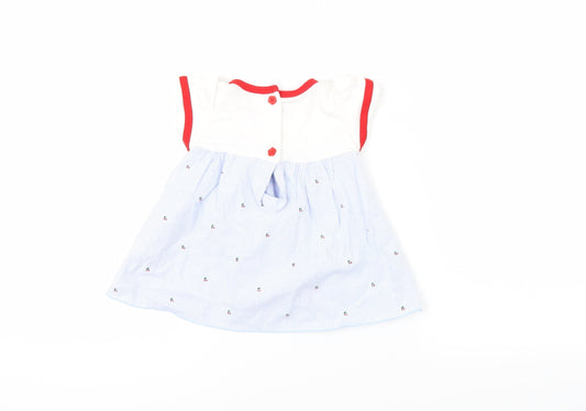 Back view of Aardvark girls’ blue striped a-line, size 6-9, months - cherries