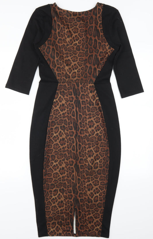 River Island Womens Black Animal Print Pencil Dress Size 8