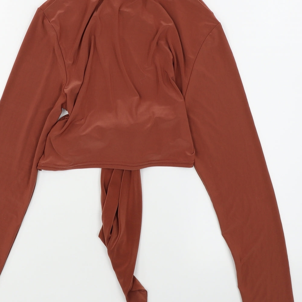 Womens UK Size 10 Pretty Little Thing Brown Cropped Blouse