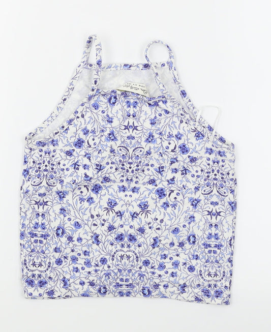 Miss Selfridge Womens White Floral Cropped T-Shirt Size 4