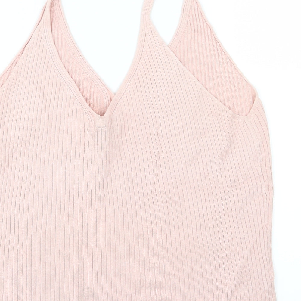 Divided by H&M Womens Pink Knit Cropped Tank Size L
