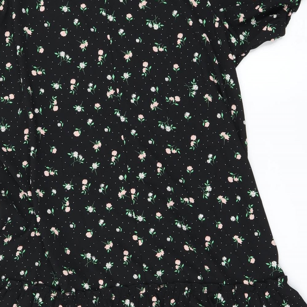 Nutmeg Womens Black Floral Basic T-Shirt Size M