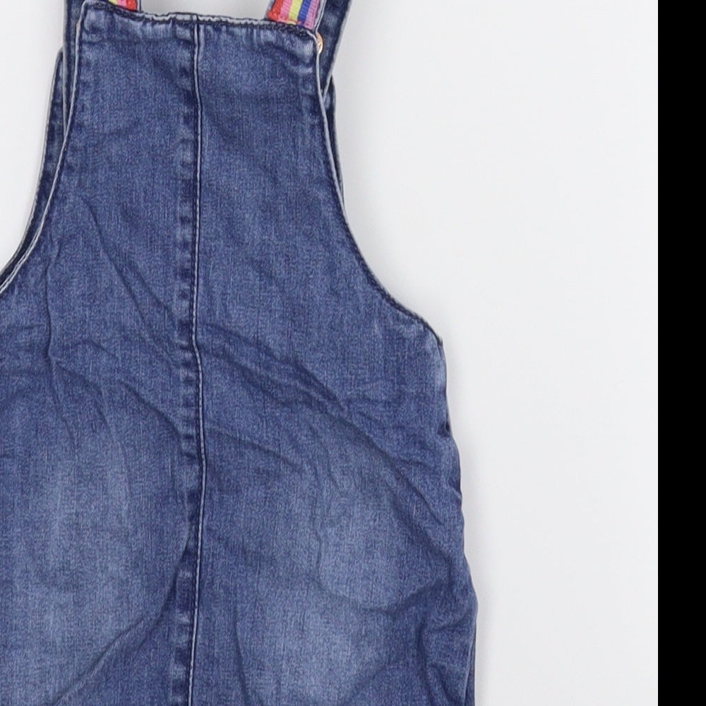 F&F Girls Blue Denim Pinafore/Dungaree Dress Size 6-9 Months