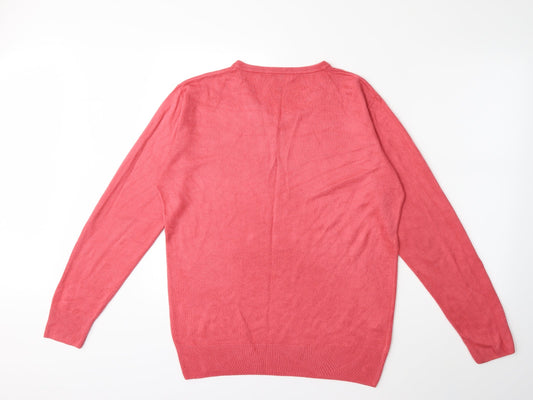 Easy Mens Pink Knit Pullover Jumper Size M